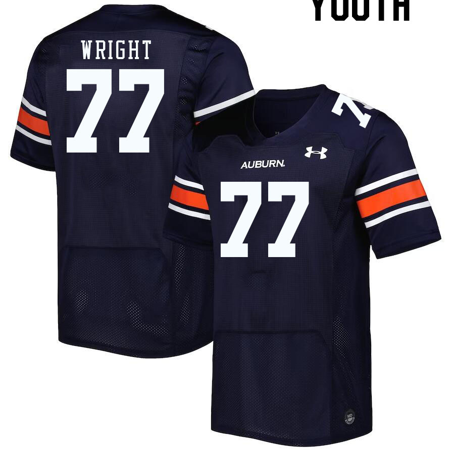 Youth #77 Jeremiah Wright Auburn Tigers College Football Jerseys Stitched-Navy
